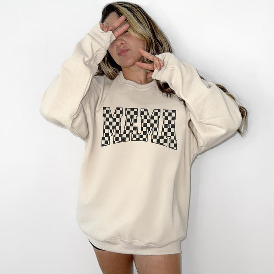 Checkered Mama T-Shirt or Sweatshirt – Checkered Mom Shirt, DTG Printed Graphic Tee, Gift for Moms, Trendy Boutique Style