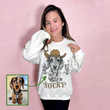 Custom Western Dog Shirt | Personalized Pet Portrait T-Shirt or Sweatshirt | Cowboy Dog Graphic Tee | Custom Name Gift | Unisex DTG Print