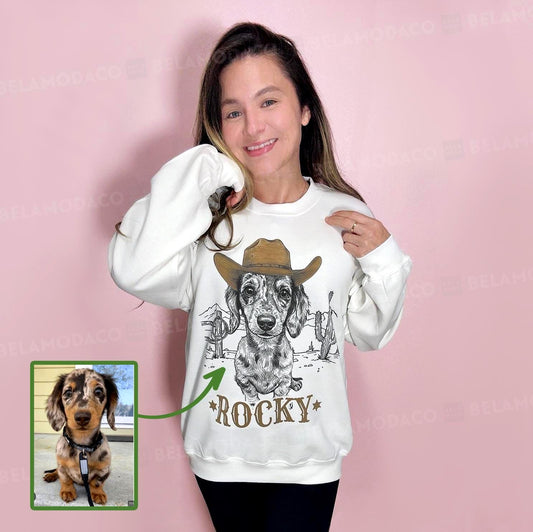 Custom Western Dog Shirt | Personalized Pet Portrait T-Shirt or Sweatshirt | Cowboy Dog Graphic Tee | Custom Name Gift | Unisex DTG Print