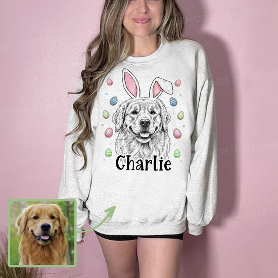 Custom Easter Dog Photo Sweatshirt, Dog Owner Easter Gift, Personalized Pet Sweatshirt, Custom Cat Photo Shirt, Pet Memorial Gift