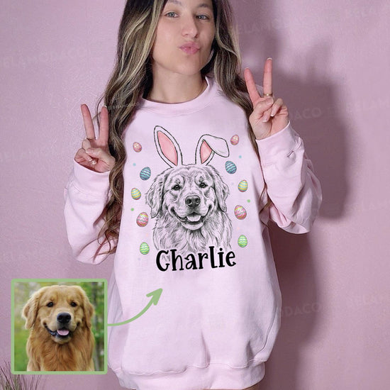 Custom Easter Dog Photo Sweatshirt, Dog Owner Easter Gift, Personalized Pet Sweatshirt, Custom Cat Photo Shirt, Pet Memorial Gift