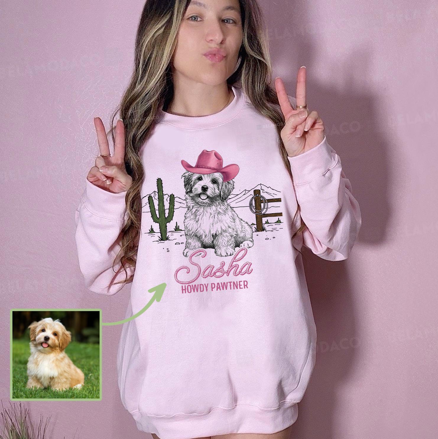 Custom Western Dog Shirt | Personalized Pet Portrait T-Shirt or Sweatshirt | Cowboy Dog Graphic Tee | Custom Name Gift | Unisex DTG Print