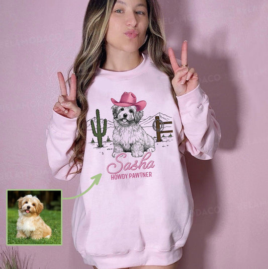 Custom Western Dog Shirt | Personalized Pet Portrait T-Shirt or Sweatshirt | Cowboy Dog Graphic Tee | Custom Name Gift | Unisex DTG Print