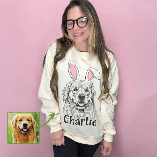 Custom Easter Dog Photo Sweatshirt, Dog Owner Easter Gift, Personalized Pet Sweatshirt, Custom Cat Photo Shirt, Pet Memorial Gift