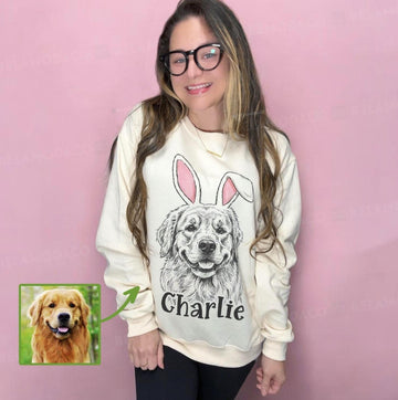 Custom Easter Dog Photo Sweatshirt, Dog Owner Easter Gift, Personalized Pet Sweatshirt, Custom Cat Photo Shirt, Pet Memorial Gift