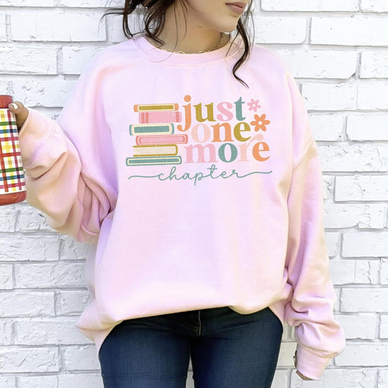 Just One More Book Sweatshirt or T-Shirt | Book Lover Graphic Tee | Reader Quote Apparel | DTG Printed Unisex Top