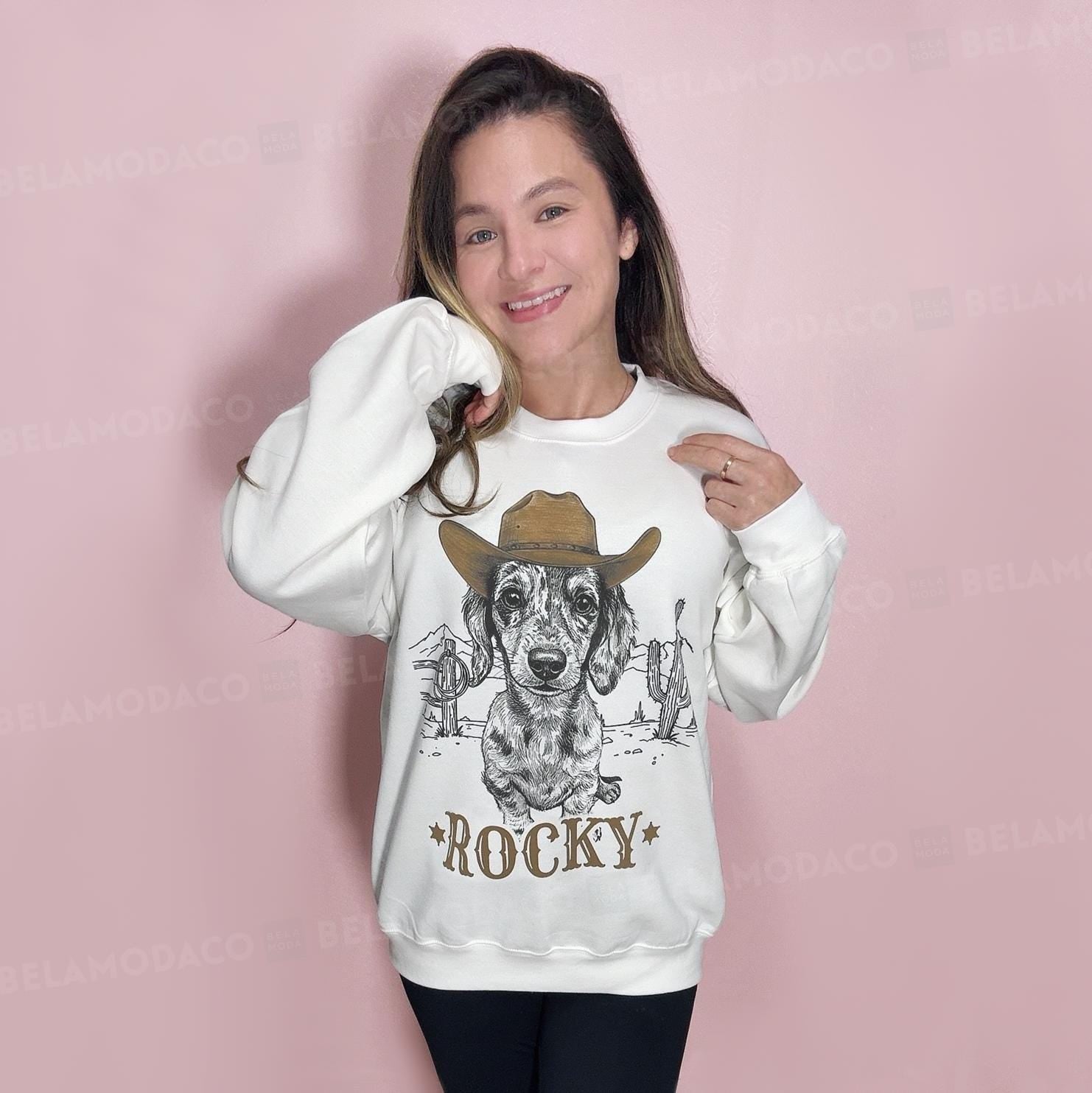 Custom Western Dog Shirt | Personalized Pet Portrait T-Shirt or Sweatshirt | Cowboy Dog Graphic Tee | Custom Name Gift | Unisex DTG Print