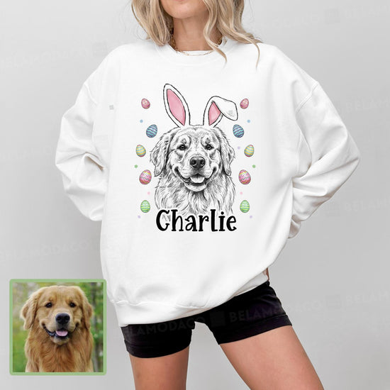 Custom Easter Dog Photo Sweatshirt, Dog Owner Easter Gift, Personalized Pet Sweatshirt, Custom Cat Photo Shirt, Pet Memorial Gift