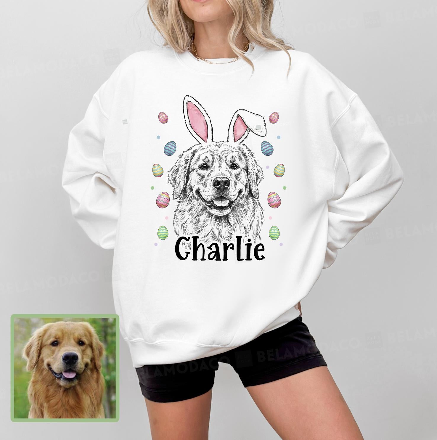 Custom Easter Dog Photo Sweatshirt, Dog Owner Easter Gift, Personalized Pet Sweatshirt, Custom Cat Photo Shirt, Pet Memorial Gift