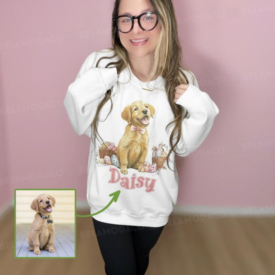 Custom Easter Dog Photo Sweatshirt, Dog Owner Easter Gift, Personalized Pet Sweatshirt, Custom Cat Photo Shirt, Pet Memorial Gift