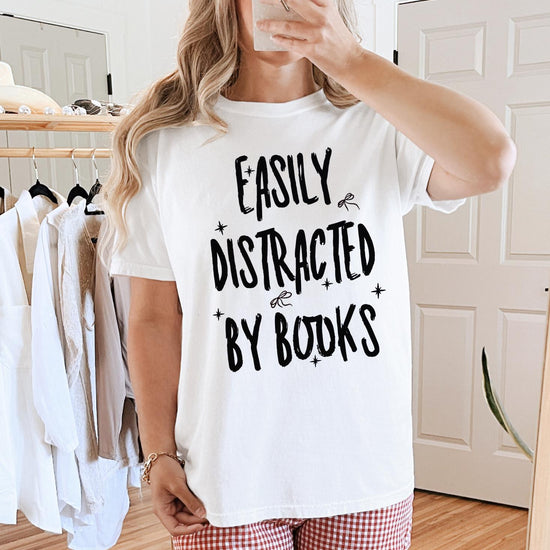 Easily Distracted by Books, Flowers Sweatshirt or T-Shirt, DTG Printed