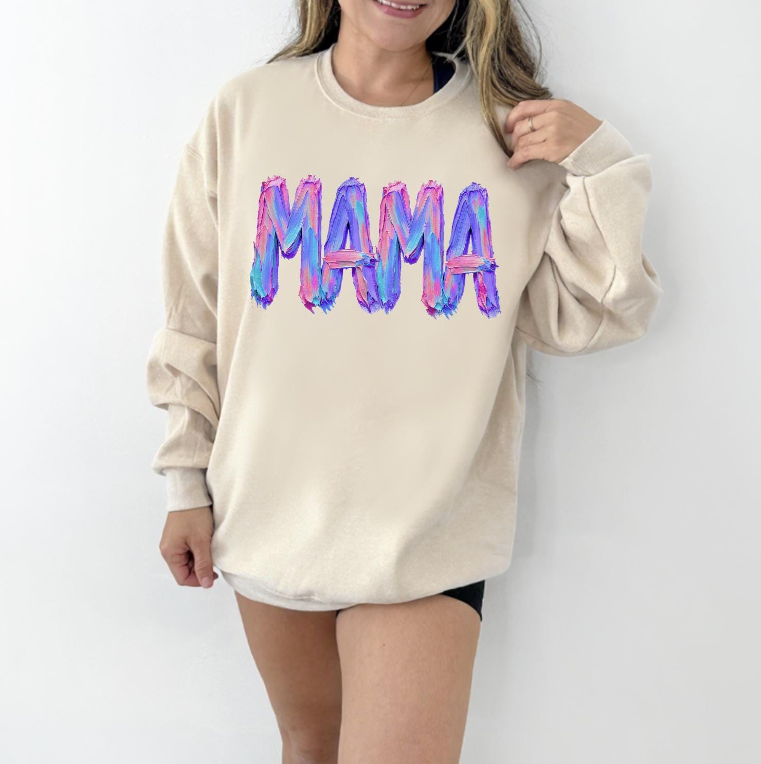 Painted Stroke Mama Sweatshirt or T-Shirt | Artistic Mama Graphic Tee | Trendy Mom Apparel | DTG Printed Unisex Top