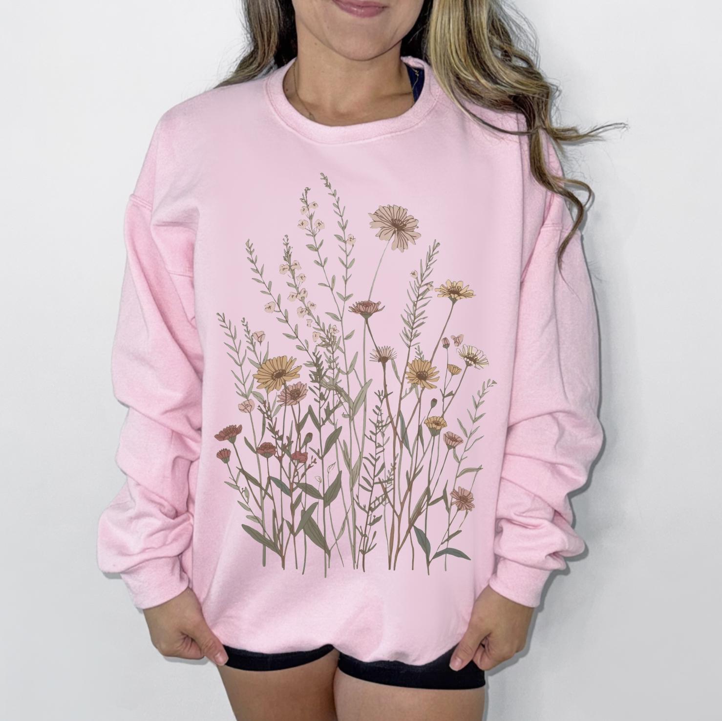 Wild Flower Graphic Sweatshirt or T-Shirt | Boho Floral Apparel | Nature Inspired Top | DTG Printed Unisex Shirt
