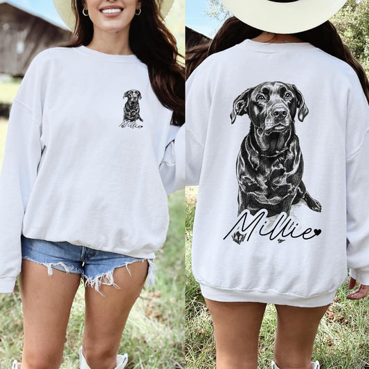 Custom Pet Front/Back - T-Shirt or Sweatshirt with Photo & Name DTG Printed | Personalized Pet Shirt Pet Lover Gift