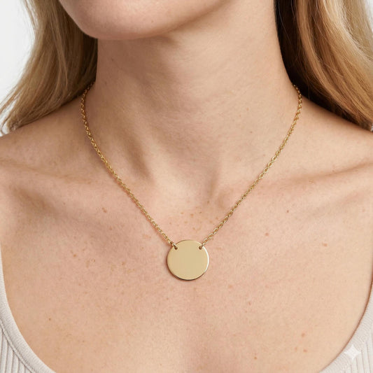 Personalized Circle Necklace, 18K Gold Plated Custom Engraved Necklace, Custom Text Necklace