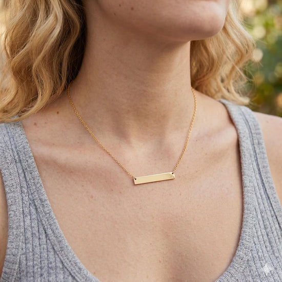Personalized Bar Necklace, 18K Gold Plated Custom Engraved Necklace, Custom Text Necklace