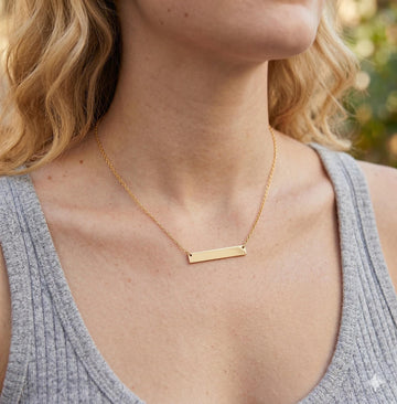 Personalized Bar Necklace, 18K Gold Plated Custom Engraved Necklace, Custom Text Necklace