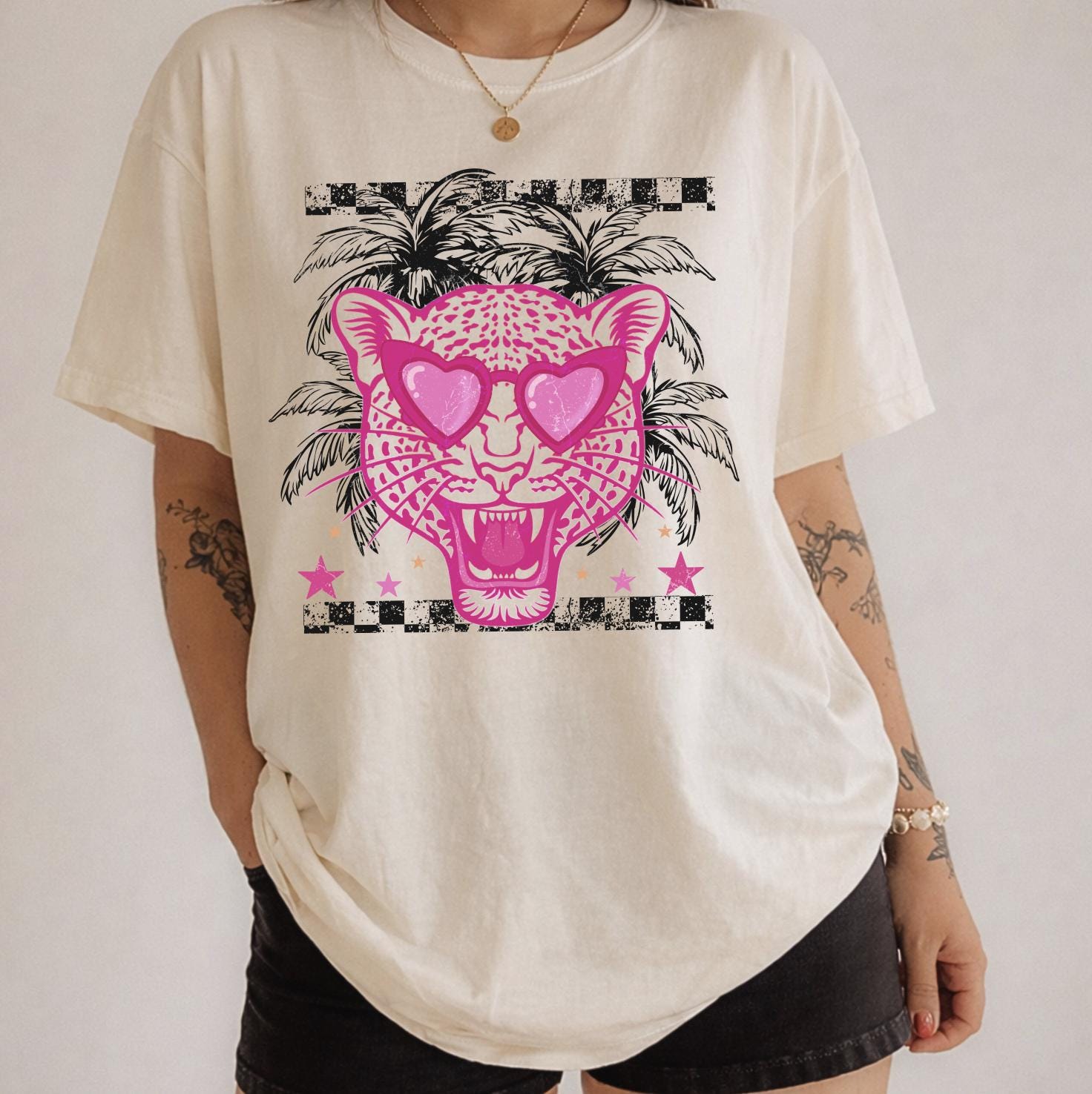 Pink Leopard Heart Sunglasses Shirt or Sweatshirt, Trendy Graphic Tee, Retro Summer Shirt, Aesthetic Animal Print Sweatshirt, DTG Printed