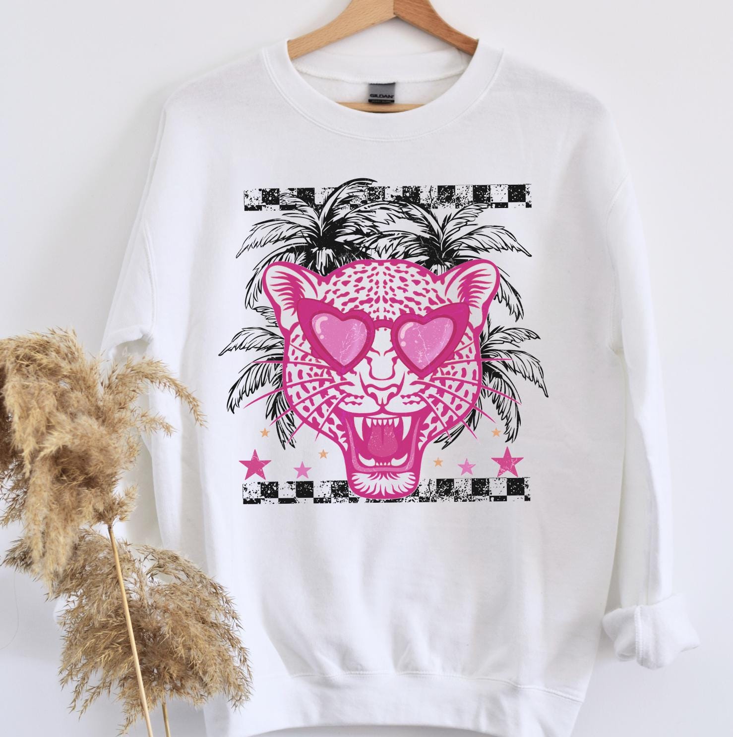 Pink Leopard Heart Sunglasses Shirt or Sweatshirt, Trendy Graphic Tee, Retro Summer Shirt, Aesthetic Animal Print Sweatshirt, DTG Printed