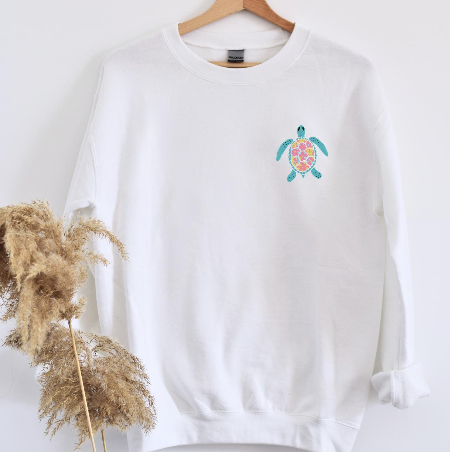 Floral Sea Turtle Coastal Sweatshirt or T-Shirt – Summer Graphic Apparel – DTG Print
