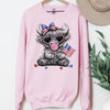 Patriotic Highland Cow T-Shirt or Sweatshirt | 4th of July Cow with American Flag & Bubbelgum | DTG Printed USA Graphic Tee