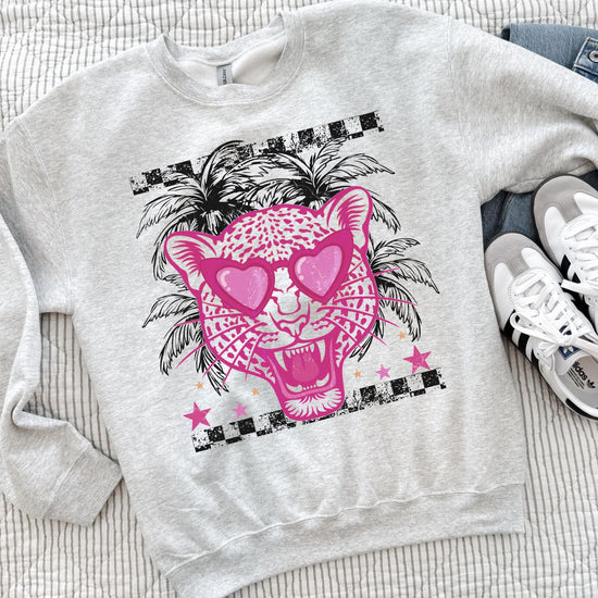 Pink Leopard Heart Sunglasses Shirt or Sweatshirt, Trendy Graphic Tee, Retro Summer Shirt, Aesthetic Animal Print Sweatshirt, DTG Printed