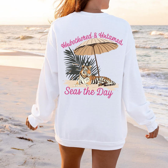 Seas the Day: Unbothered & Untamed Beach Tiger T-Shirt or Sweatshirt