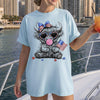 Patriotic Highland Cow T-Shirt or Sweatshirt | 4th of July Cow with American Flag & Bubbelgum | DTG Printed USA Graphic Tee