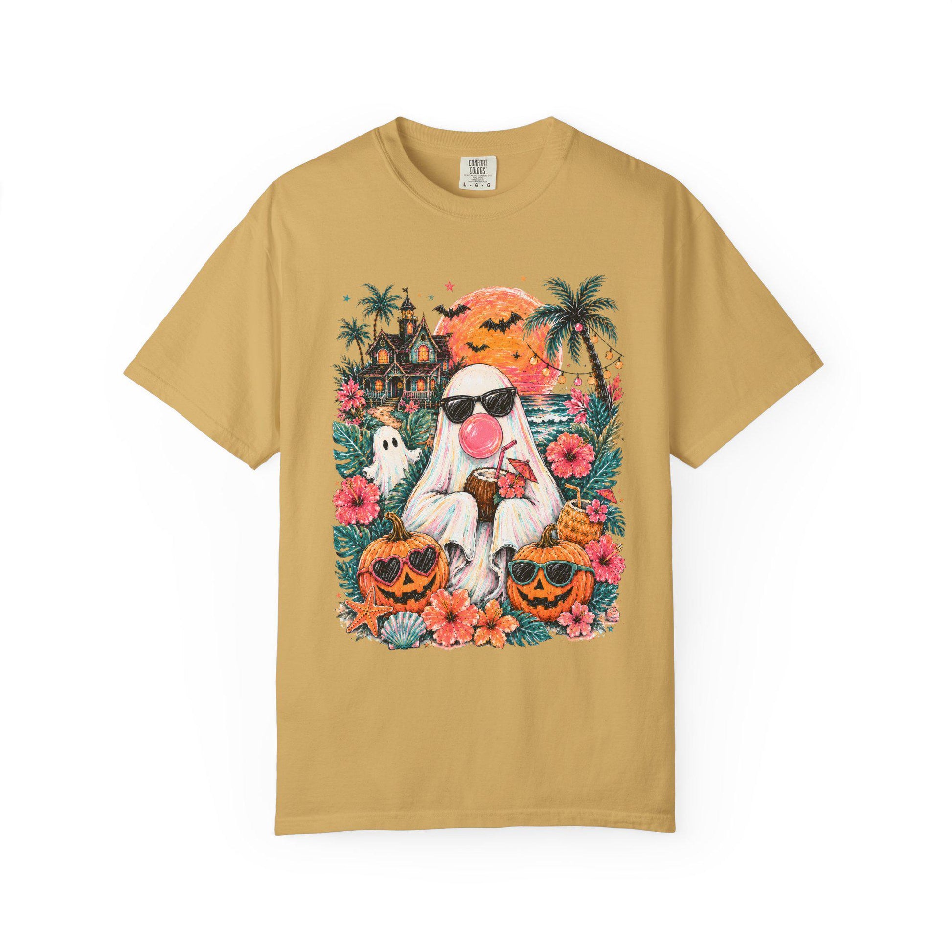 Tropical Halloween Ghost T-shirt | Haunted House, Pumpkins, Palm Trees