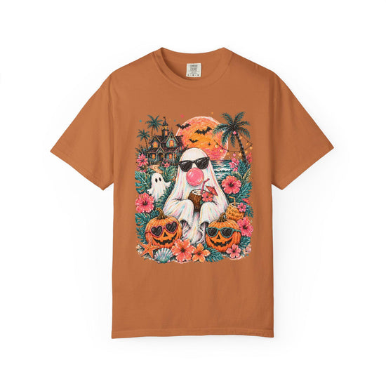 Tropical Halloween Ghost T-shirt | Haunted House, Pumpkins, Palm Trees