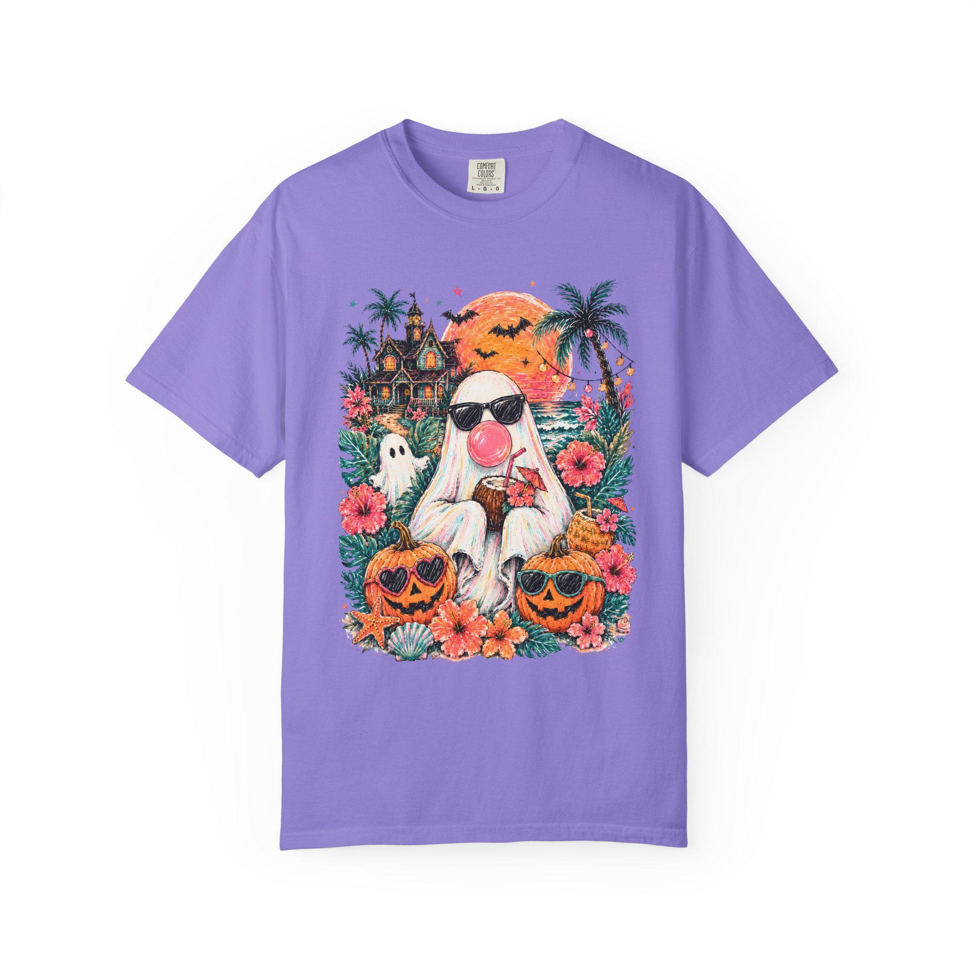 Tropical Halloween Ghost T-shirt | Haunted House, Pumpkins, Palm Trees