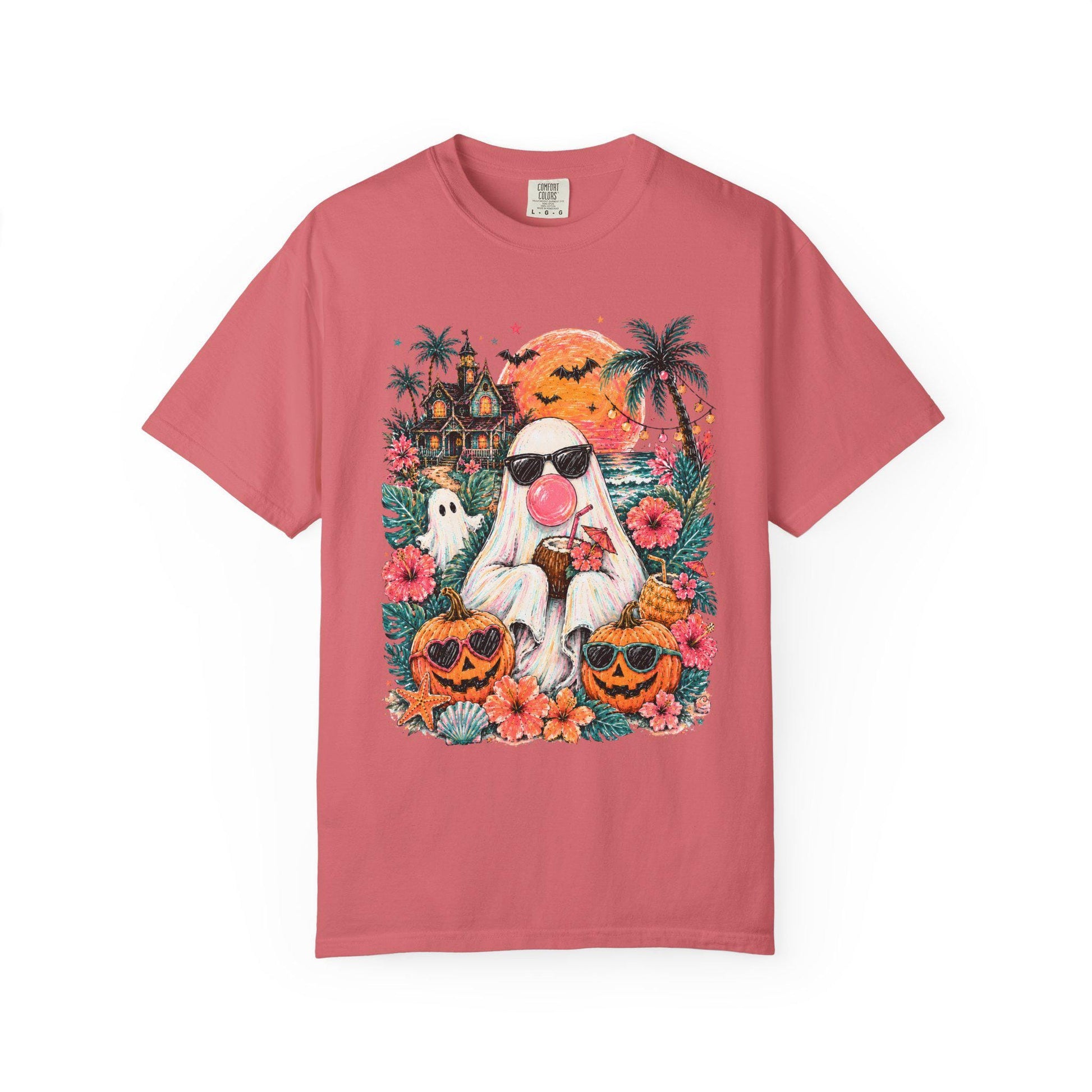 Tropical Halloween Ghost T-shirt | Haunted House, Pumpkins, Palm Trees