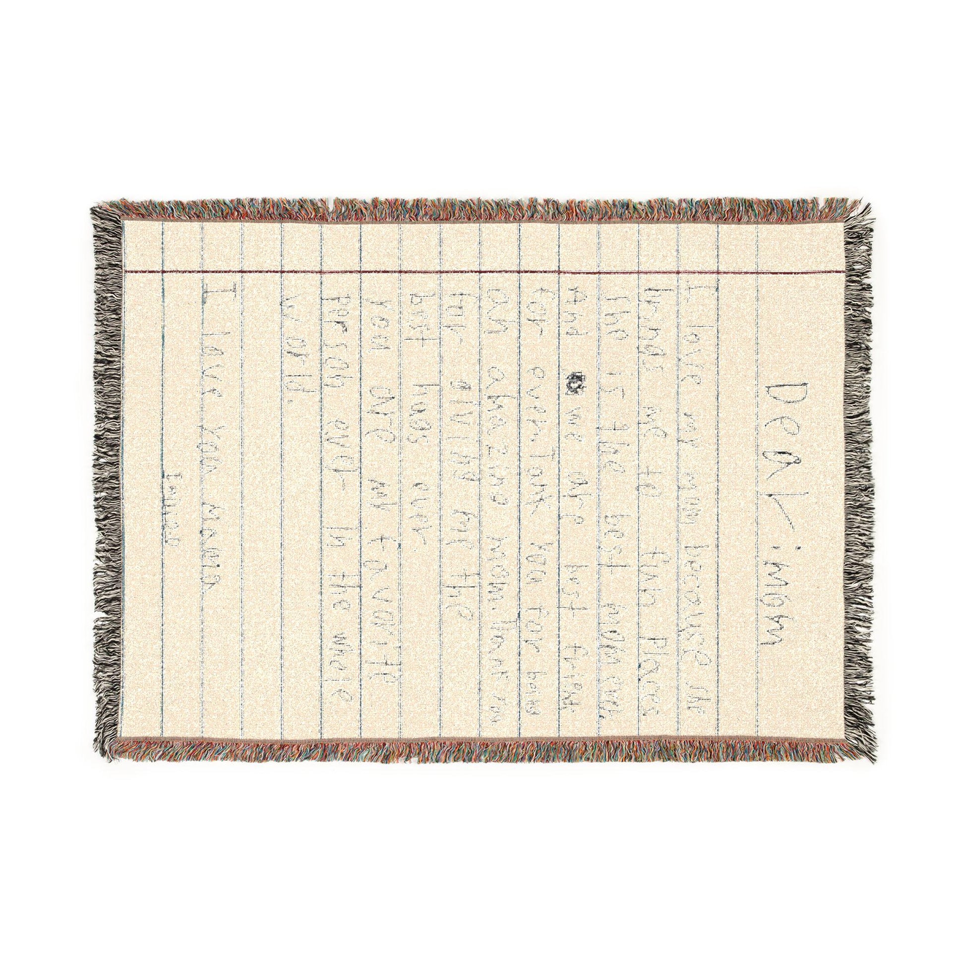 Handwritten Notebook Page Woven Blanket | Personalized Note Throw
