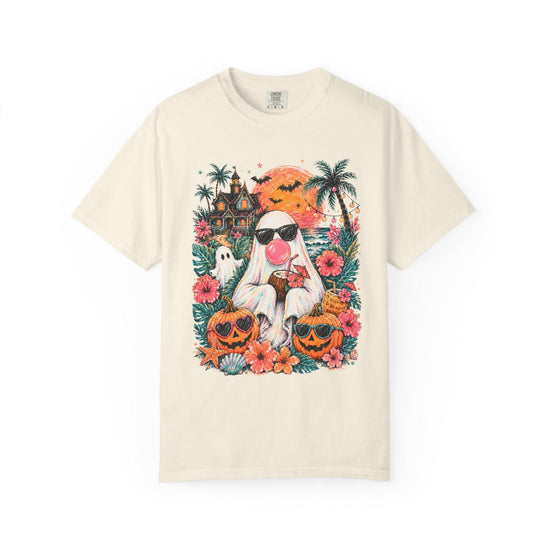 Tropical Halloween Ghost T-shirt | Haunted House, Pumpkins, Palm Trees