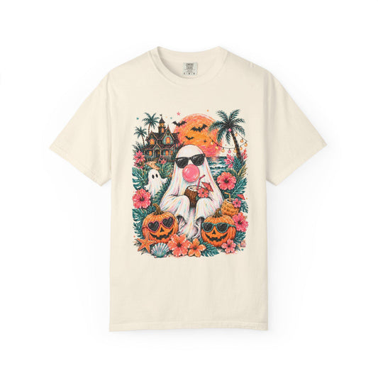 Tropical Halloween Ghost T-shirt | Haunted House, Pumpkins, Palm Trees