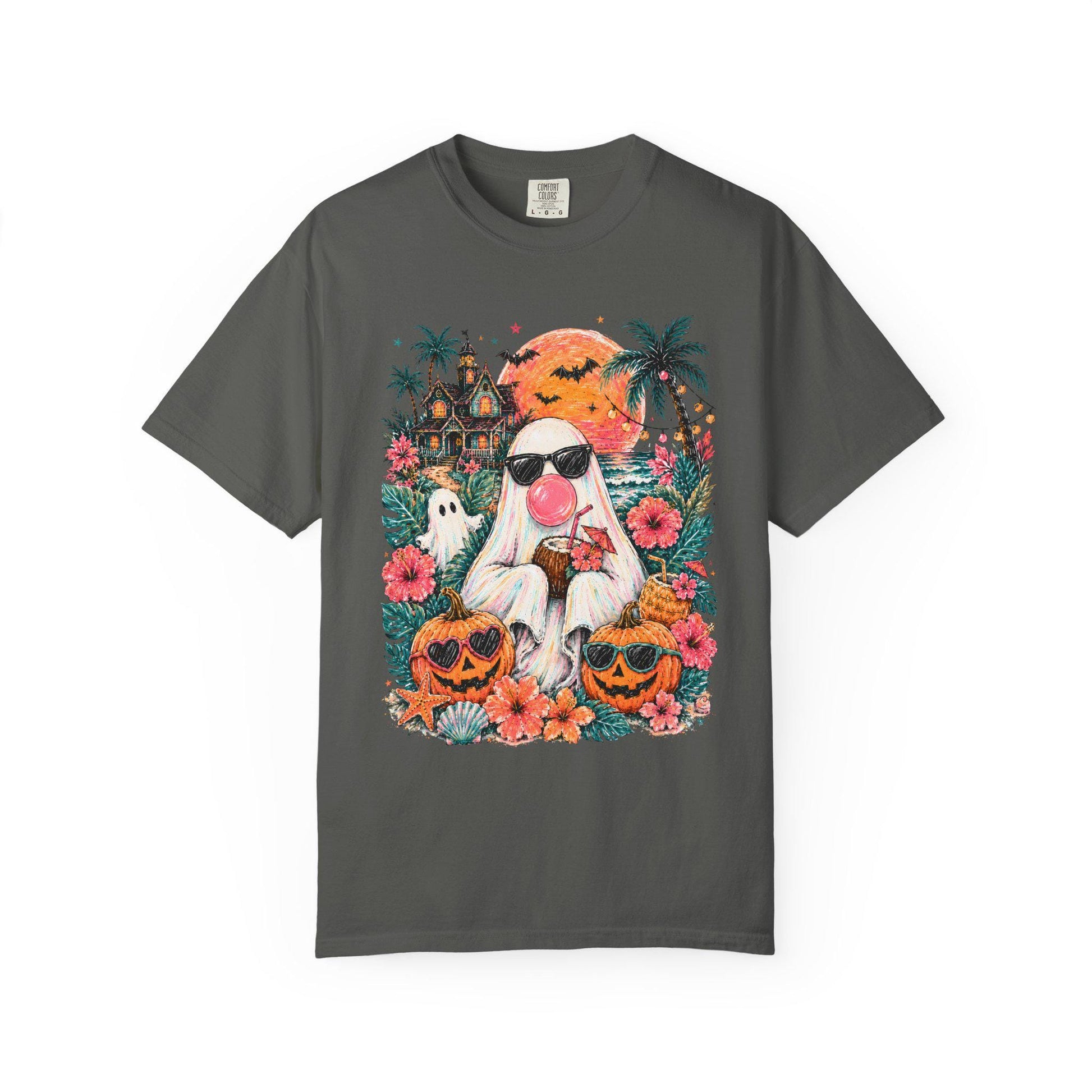 Tropical Halloween Ghost T-shirt | Haunted House, Pumpkins, Palm Trees