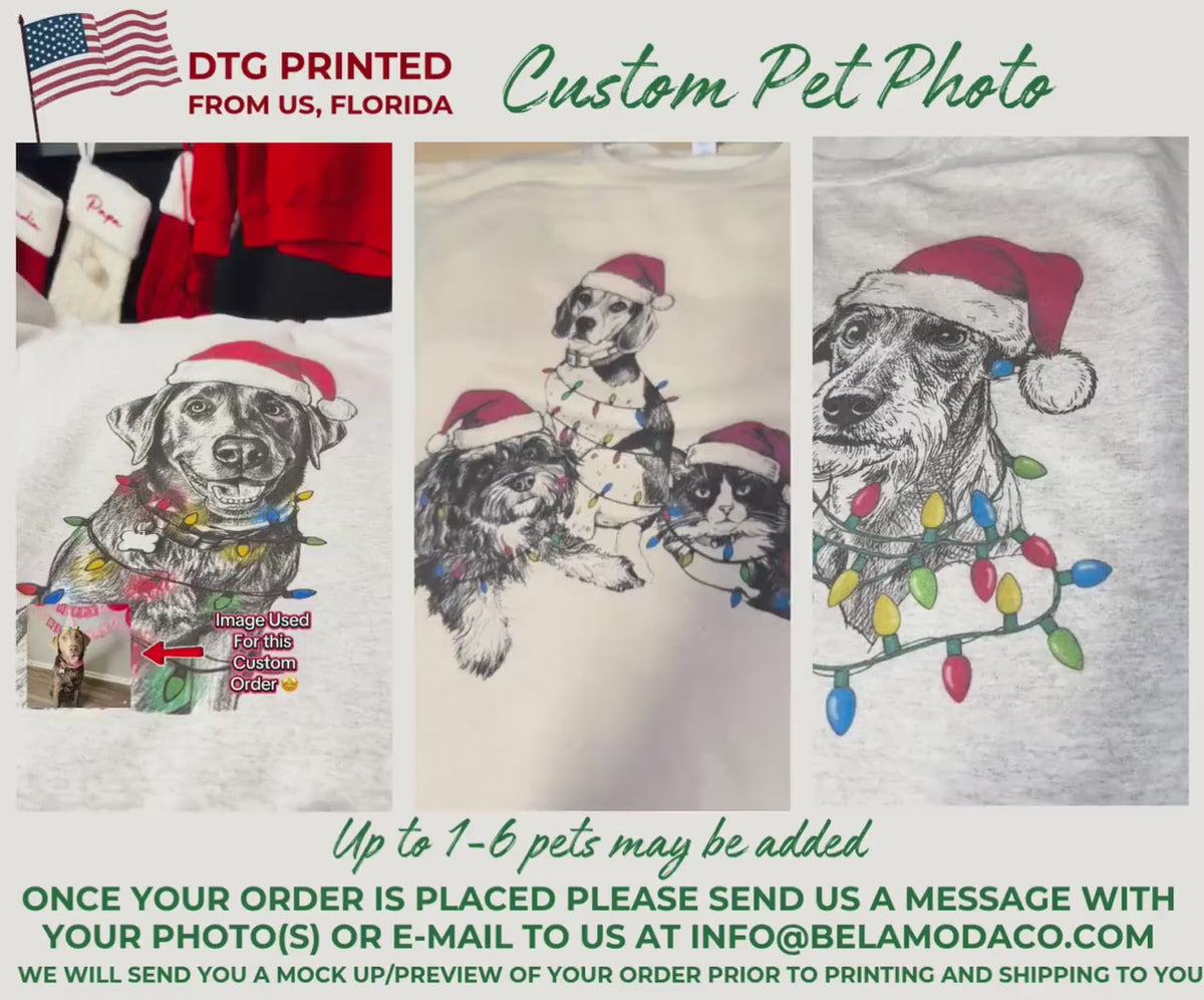 Custom Pet Christmas T-Shirt with Photo & Name DTG Printed | Personalized Pet Portrait Shirt | Custom Dog Cat Graphic Tee | Pet Lover Gift