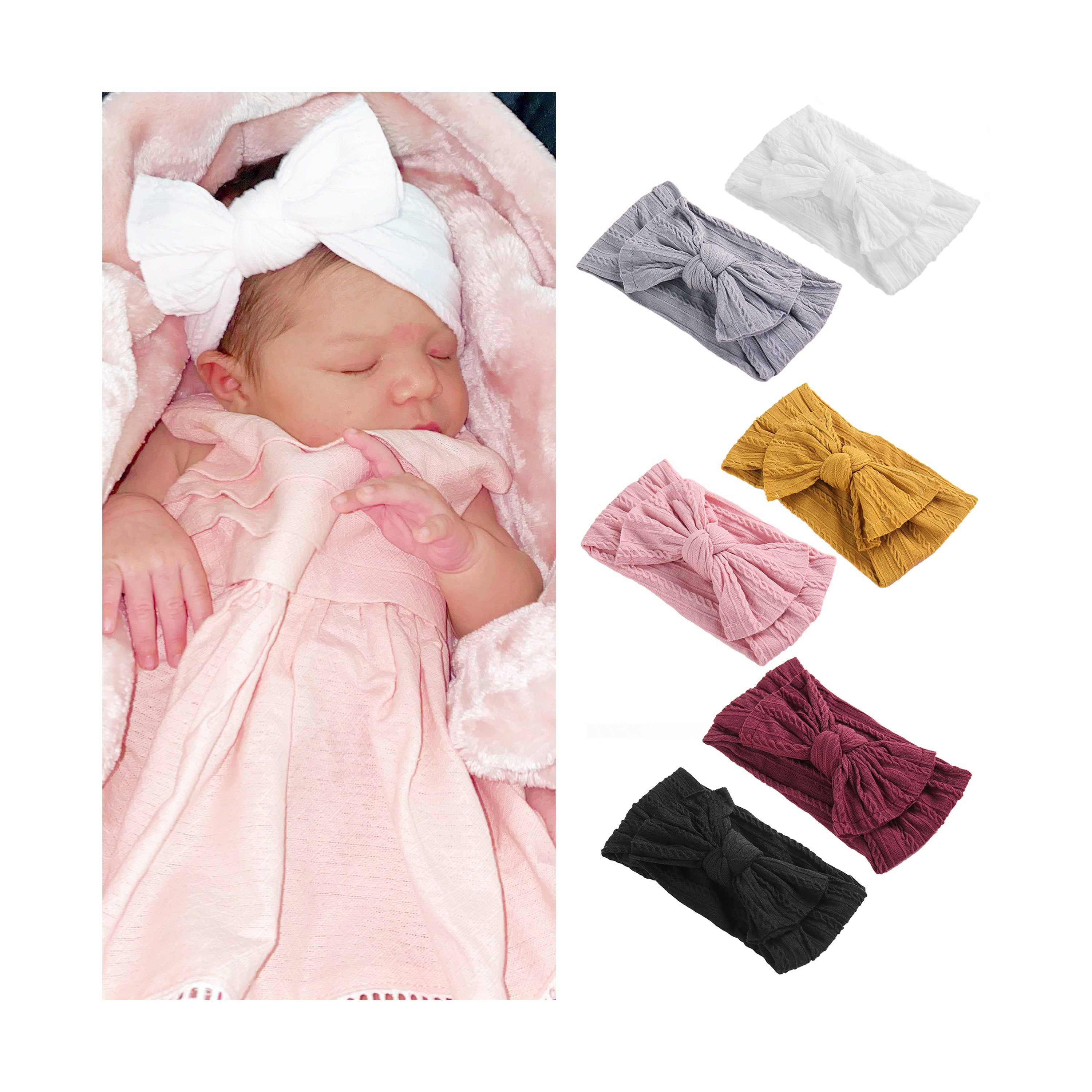 Baby Headband Bow l Newborn Headband Bow l Toddler Headband Bow l Turban Bow | Cable Knit | Baby Girl Gifts l Baby Bows