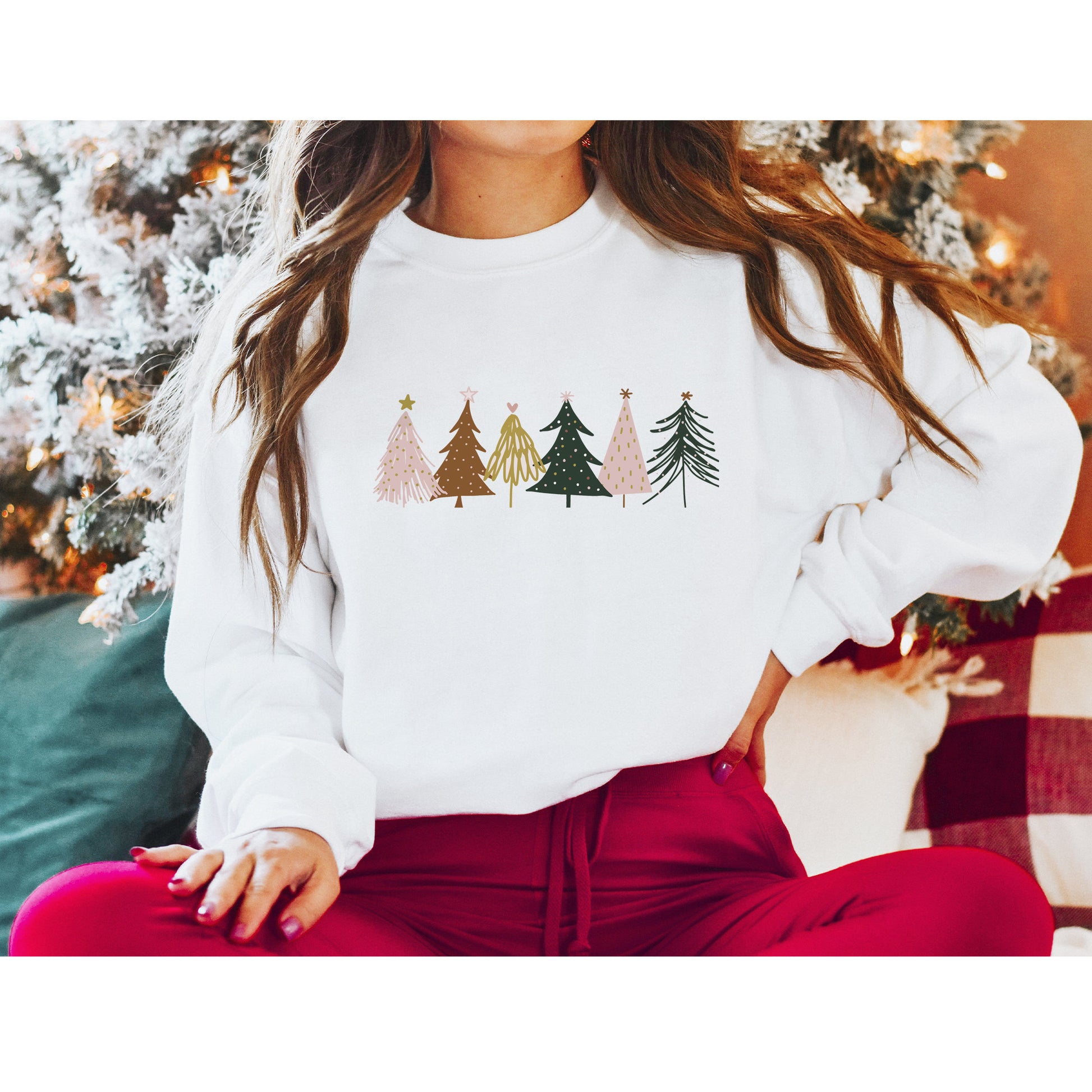 Boho Christmas Trees Sweatshirt, Christmas Sweatshirt, Christmas Shirt, Christmas Shirts For Women, Christmas Shirts, Holiday Sweatshirts
