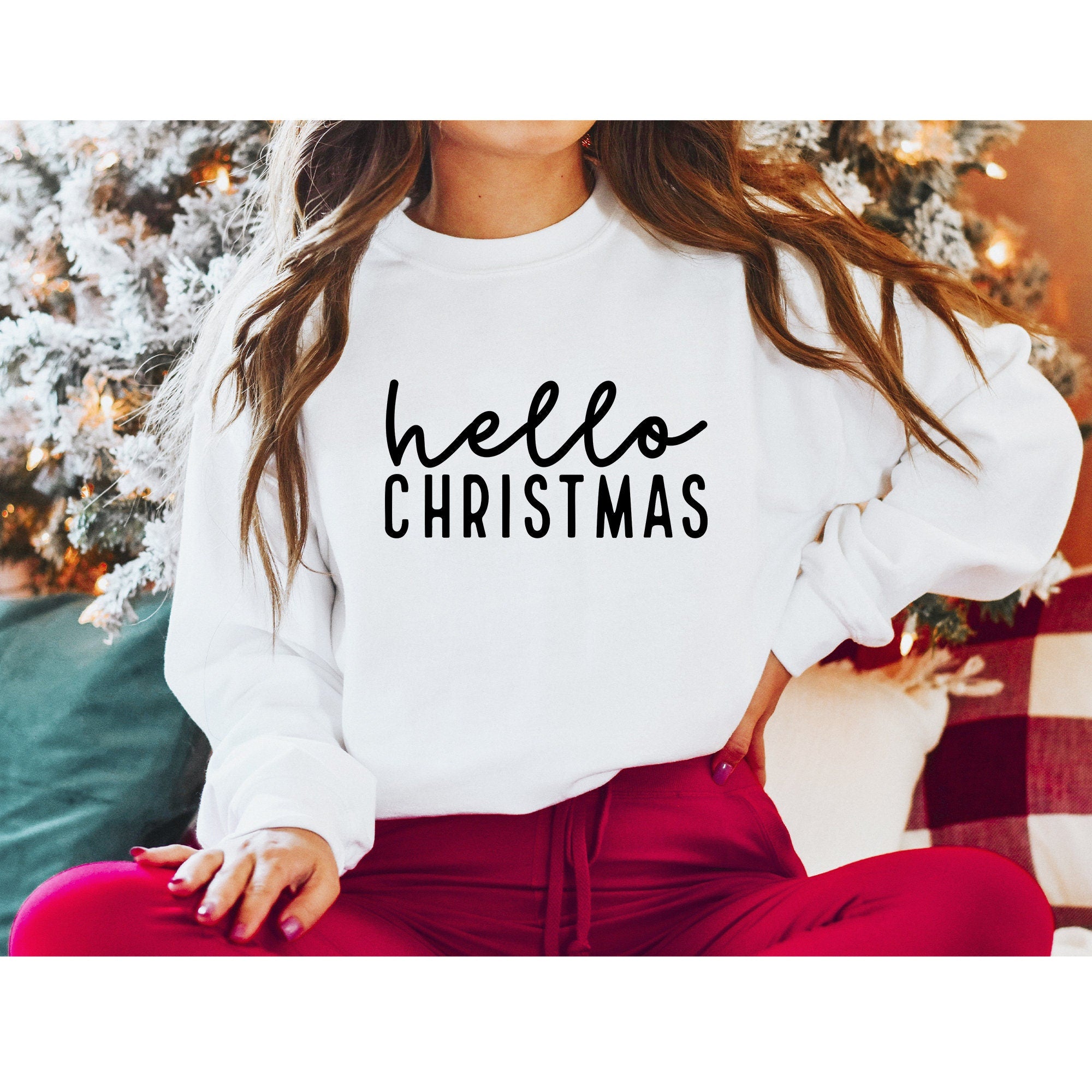 Hello Christmas Sweatshirt, Christmas Sweater, Merry Christmas Unisex Sweatshirt, Christmas Sweatshirt, Christmas Pajamas Unisex