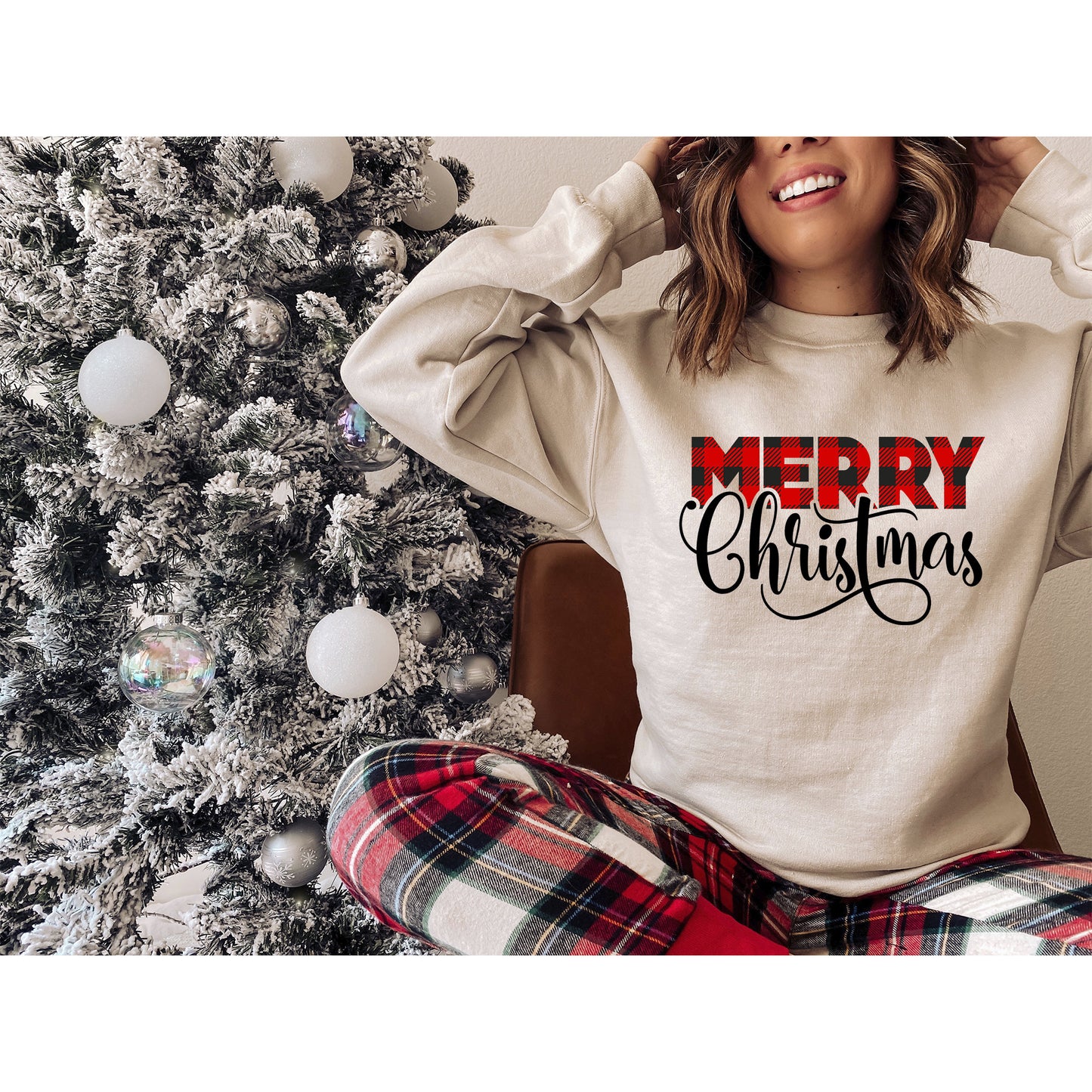 Unisex Christmas Sweatshirt, Buffalo Plaid Christmas Trees Sweatshirt, Christmas Sweater, Christmas Sweatshirt, Christmas Pajamas Unisex