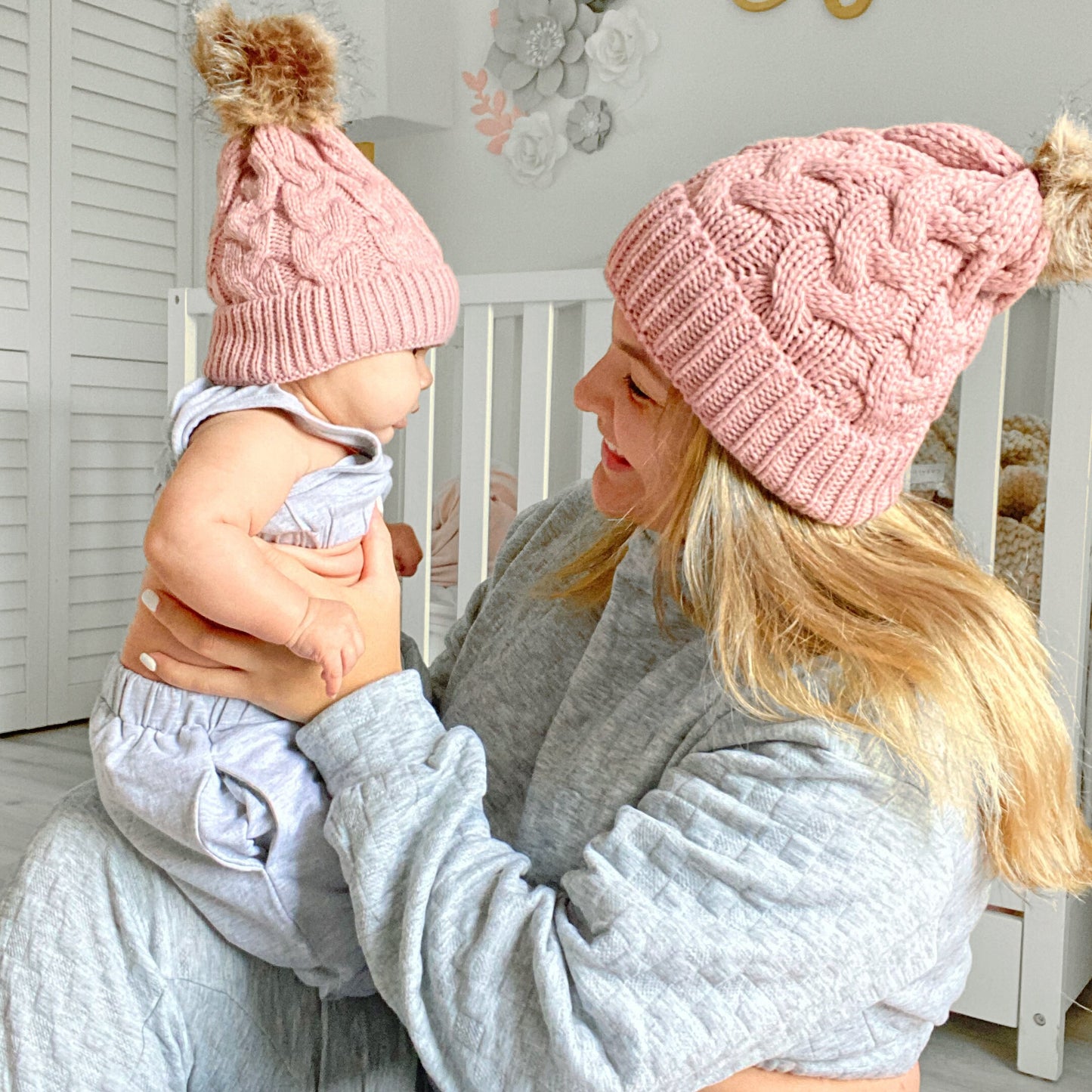 Mommy and Me Hats, Baby Pom Pom Hat, Matching Beanie Hats, Infant Winter Hat , Mommy and Me Outfit