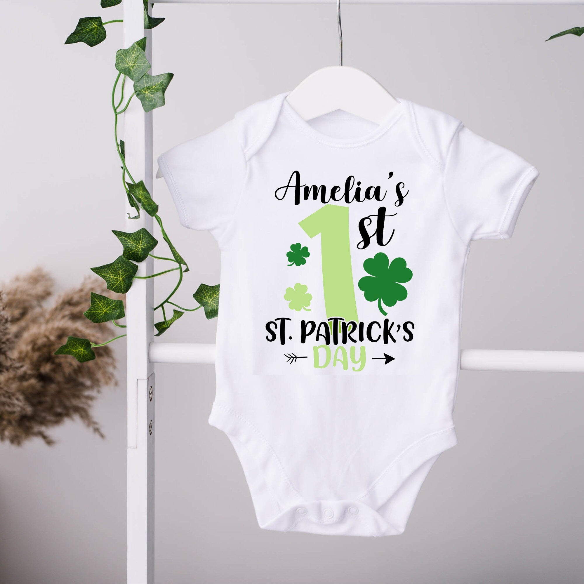 Personalized My 1st St Patrick's Day Baby Onesies®, First St. Patrick's Day Kids Shirt Onesie®, Custom Name Shamrock Leprechaun Kids Shirts