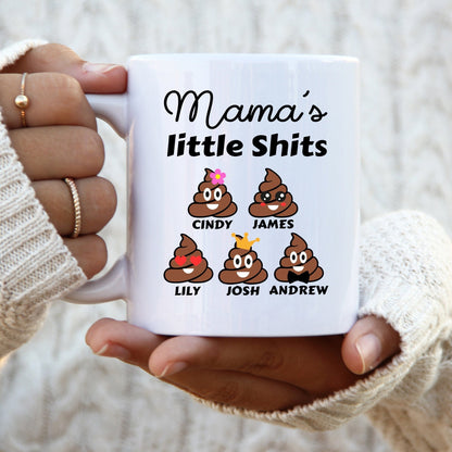 Mommy's Little Shits, Personalized Funny Gift For Mom, Valentines Day Gifts, Poop Emoji Mug, Mother's Day Gift, Funny Coffee Mug