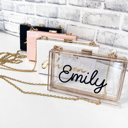 Custom Wedding Gifts - Personalized Bridesmaid Purse - Acrylic Clutch - Bridesmaid Gifts  - Wedding Gifts - Bachelorette Party