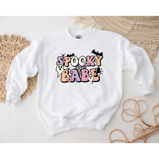 Halloween Shirt, Boho Halloween Ghost Shirt, Fall Crewneck Shirts, Oversized Sweatshirts, Matching Spooky Babe Halloween Shirt