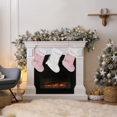 Personalized Pink Christmas Stockings, Pom Pom Stockings, Boho Pink Style Stockings, Blush Pink Stocking