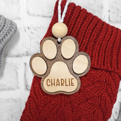 Personalized Christmas Stocking Tags, Custom Dog Paw Tag, Personalized Pet Stockings