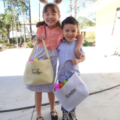 Custom Canvas Seersucker Easter Baskets, Personalized Basket for Easter, Boy Girl Easter Blue, Pink, Yellow, Green Basket