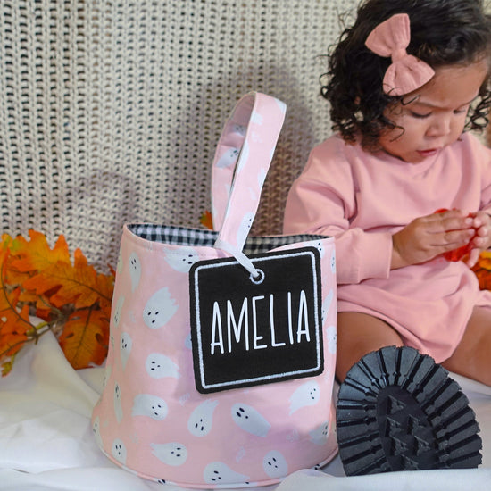 Custom Pastel Halloween Bag, Pink Halloween Personalized Trick or Treat Basket, Halloween Bag